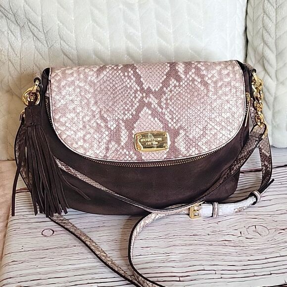MICHAEL Michael Kors Brown Suede and Python Embossed Leather Shoulder/Crossbody - Picture 10 of 10